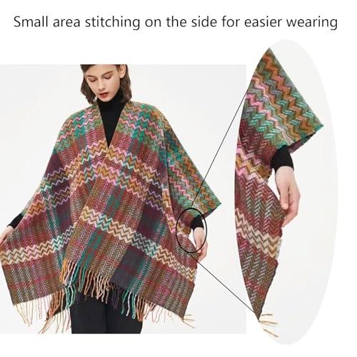 HJMND Women'S Travel Plaid Shawl Wrap Open Front Poncho Cape For Fall Winter Poncho Sweater Shawl Wraps For Women3