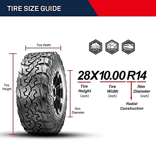 Image of OBOR Brawler UTV Tire - 28x10R14, 10 Ply Radial Tire for UTV /SxS Side by Side - Tubeless