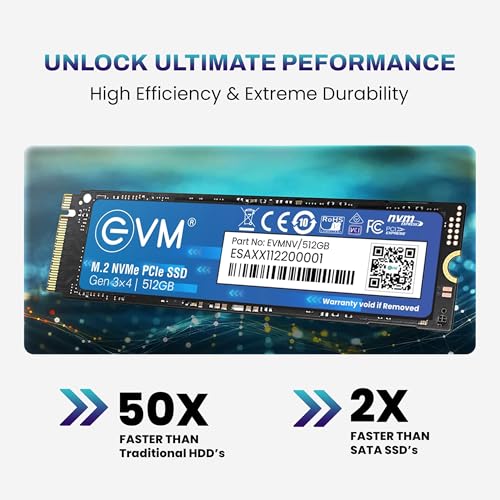 Image of EVM 512GB NVMe Gen 3x4 Internal SSD (2280) - Upto 3500MB /s Read & 2800MB /s Write | PCIe 3.0 M.2 Solid State Drive for Gaming, Laptops & Desktops | Shock Resistant & 5-Year Warranty (EVMNV /512GB)