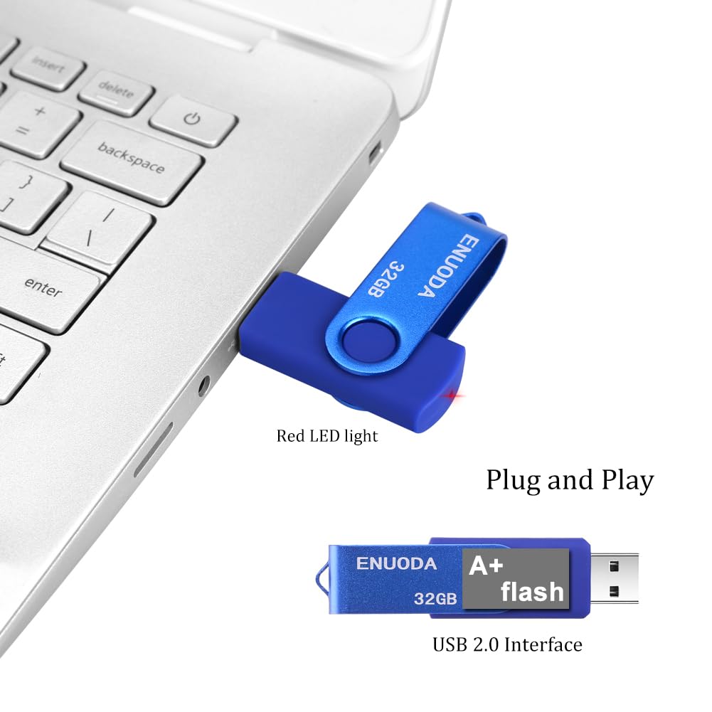 ENUODA Chiavetta USB 32GB Pen Drive USB 2.0 Unità Memoria Stick per PC, Laptop (Blu)