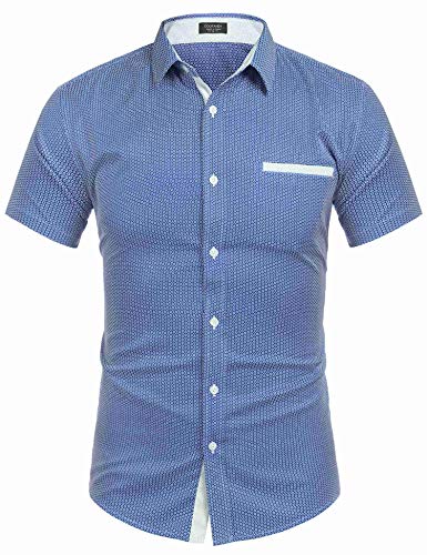 COOFANDY Men's Slim Fit Cotton Dress Shirt Wrinkle Free Polka Dots Button Down Collar Shirt