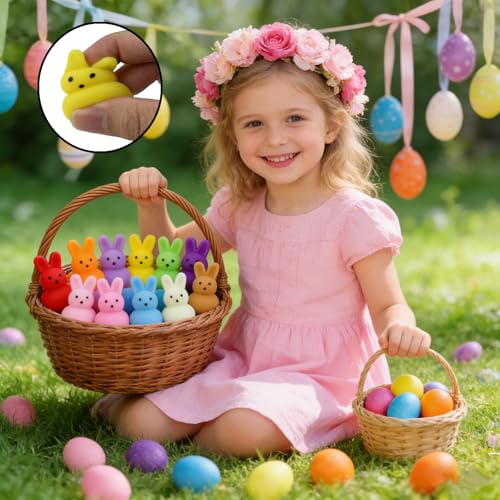 Image of 24 Pack Prefilled Easter Eggs with Bunny Mochi Squishy Toys, Filled Easter Eggs for Kids, Easter Basket Stuffers, Squishy Toy Eggs, Party Favors, Birthday Gift, Classroom Exchange