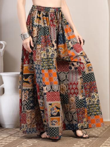 Image of COTLAND Fashions Jaipuri Cotton Printed Flared Palazzo Pants for Women