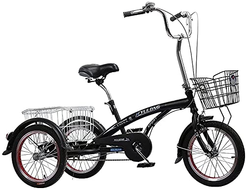 Triciclo para adultos, triciclos para compras y viajes, triciclo seguro para adultos, mayores, mujeres y hombres, bicicleta de tres ruedas de 16 pulgadas con una sola velocidad y canasto, asiento ajustable miniatura 1