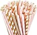 ALINK Biodegradable Paper Straws, 100 Pink Straws/Gold Straws for Party Supplies, Birthday, Wedding, Bridal/Baby Shower Decorations and Holiday Celebrations