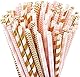 ALINK Biologisch abbaubare Papierstrohhalme, 100 rosa Strohhalme/Goldstrohhalme für Partybedarf, Geburtstags-, Hochzeits-, Braut- / Babypartydekorationen und Feiertagsfeiern