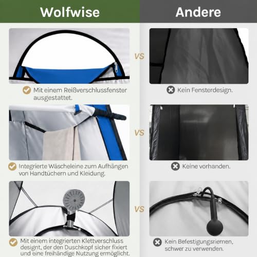 WolfWise PRO Pop Up Duschzelt Camping Silberbeschichtet mit Boden, Überzelt – Ansicht 5