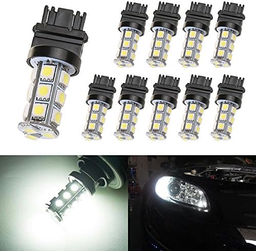 Trisense 3157 3156 3157A 3157NA 3056 3057 4114K White 5050 18SMD LED Light Bulbs Turn Signal Brake Parking Stop Tail Backup Reverse Light Lamp Bulb for Car/Motorcycle(Pack of 10)