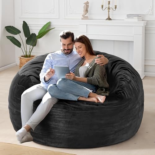 HABUTWAY Bean Bag Chair: Giant 5' Memory Foam Furniture Bean Bag Chairs for Adults with Microfiber Cover 5Ft (Black)
