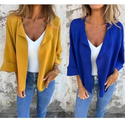 Peculiaral Faux Suede Cardigan Buttonless Solid Color Lapel Jacket, 3/4 Sleeve Lightweight Jackets for Women Casual3