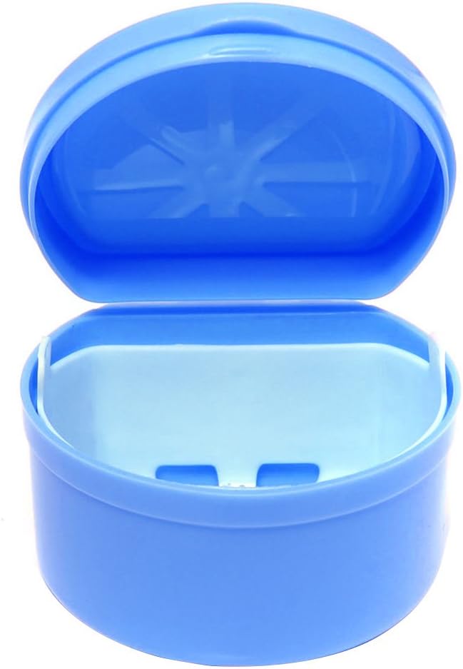 Denture Case, Retainer Case, Vococal-Plastic False Teeth Bath Box Retainer Container Holder with Strainer (Blue)