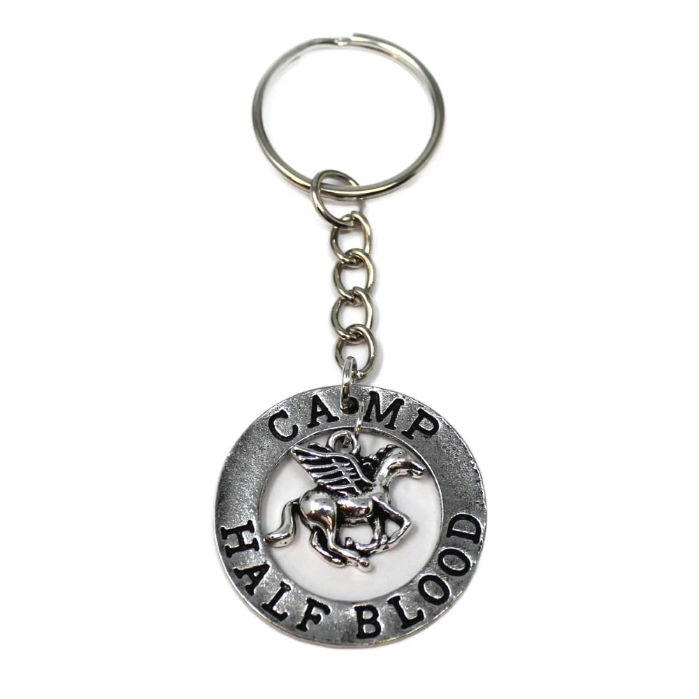 Dark And Twisty Gifts Silver Camp Half Blood Keyring Key Chain - The Last Olympian Camp Half-Blood Pegasus Inside Pendant