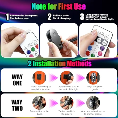 Image of Wireless LED Lights for Car, Wireless Rock Lights with 8 Colors 10 Modes,led Strobe Warning Light, Motorcycles, Boats, Camping, Bikes, Drones,Design in USA