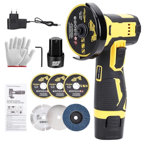 VISLONE Mini Angle Grinder Kit 19500RMP Cordless Angle Grinding Tool with 2x2000mAh Batteries and 6PCS Discs Brushless Power Grinder for Brick Wood Steel Stone