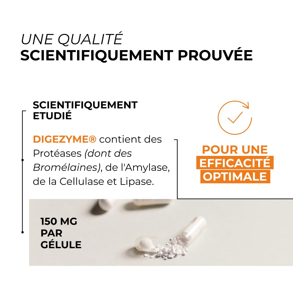 Enzymes Digestives - CUURE - Digezyme® [150 mg] - Digestion - 90 gélules - 60 jours - 1 Gélule/Jour - Vegan - Fabriqué en France