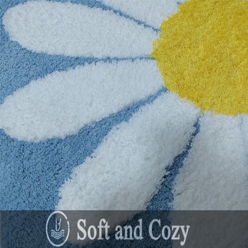 Tapete redondo en forma de flor Daisy 3.2 pies azul miniatura 5