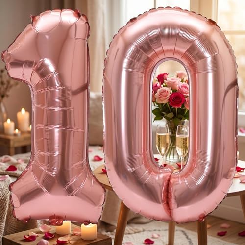 Image of YPSelected 32 Inch Large Foil Helium Number Balloon Birthday Wedding Party 0-9 (Rose Gold, 0)