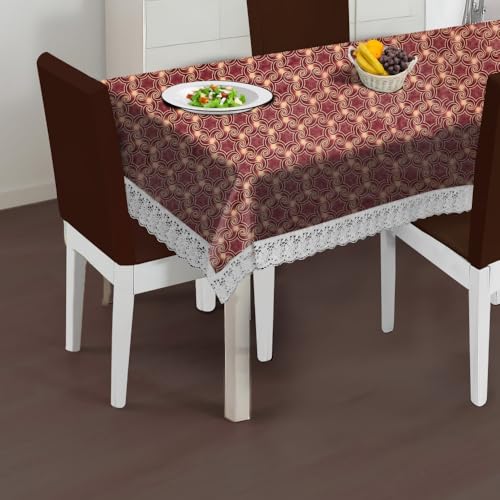 Image of The Furnishing Tree Waterproof PVC Rectangle Shaped 4 Seater Table Cover WxL 54x78 inches Packed Pattern Multicolor with White Border lace