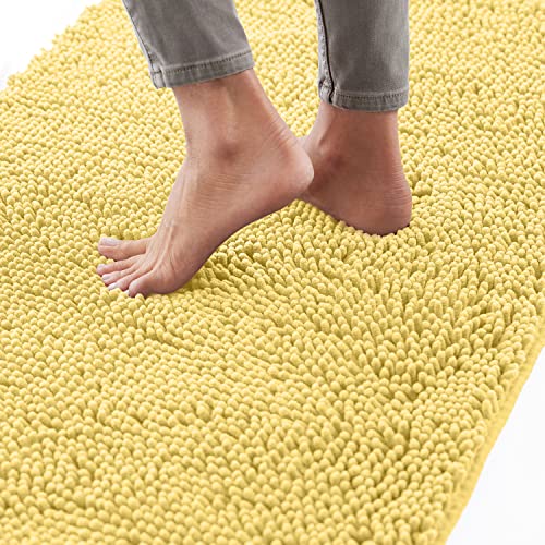 Image of GORILLA GRIP Bath Rug Mat 60x17, Thick Soft Absorbent Chenille, Quick Dry Microfiber Mats, Rubber Backing Machine Washable Shower Floor Rugs, Bathmat Runner, Bathroom Home Decor Accessories, Yellow
