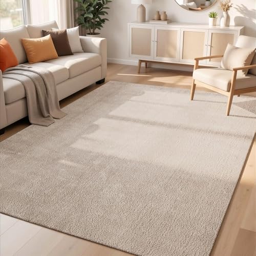 Comfy Washable Plain Non-Slip Living Room Area Rug Dark Beige 60x100cm