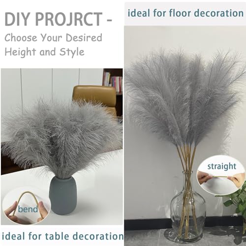 Image of 38 inch 10 Stems Faux Pampas Grass Decor Grey Tall Pampas Grass for Floor Vase