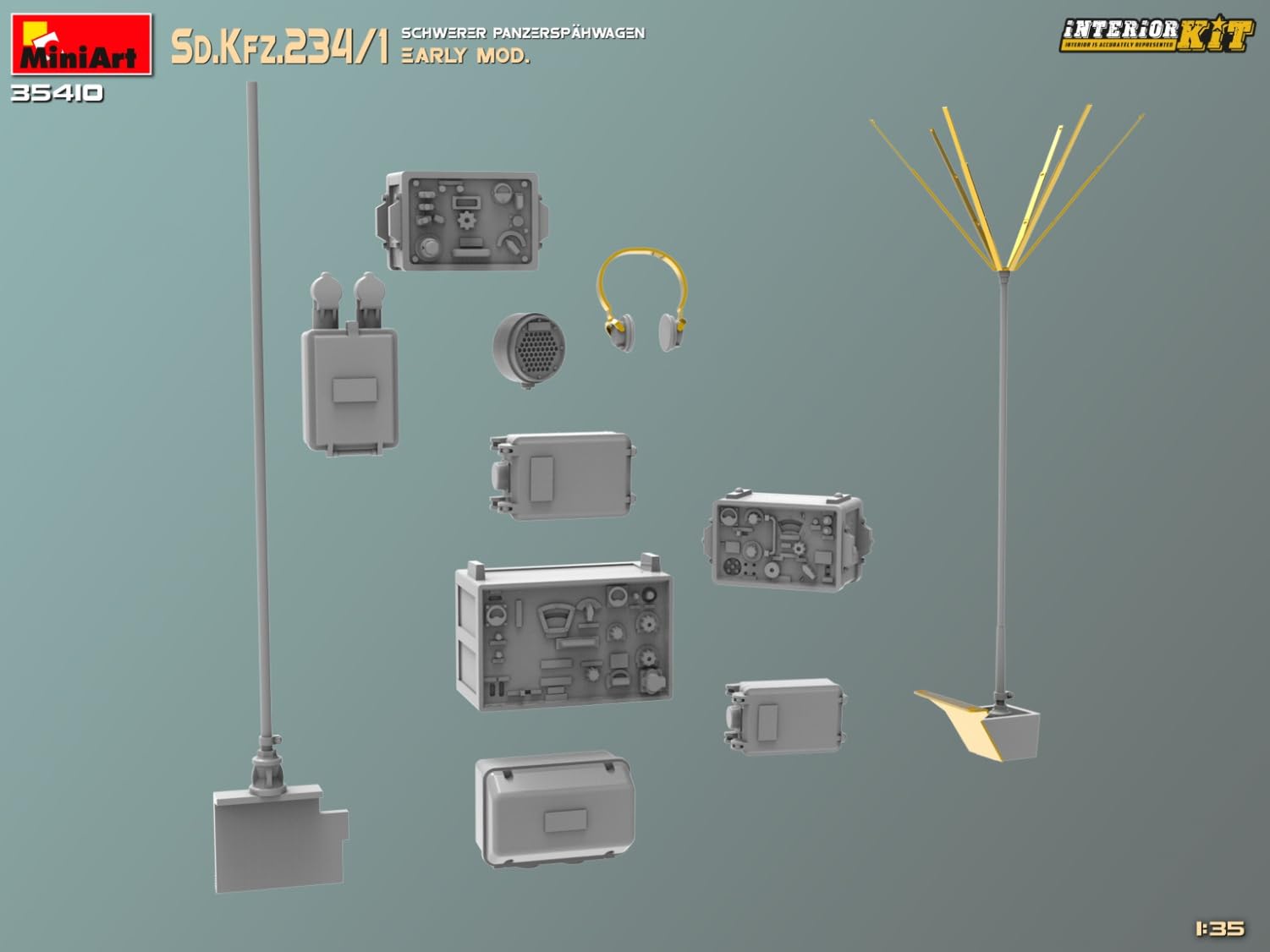 Mini Art 35410 1:35 Sd. Kfz 234/4 Pancerspähwag z Int. - wierna replika, modelarstwo, plastikowy zestaw do montażu, majsterkowanie, hobby, klejenie, zestaw modelarski, montaż, nielakierowany