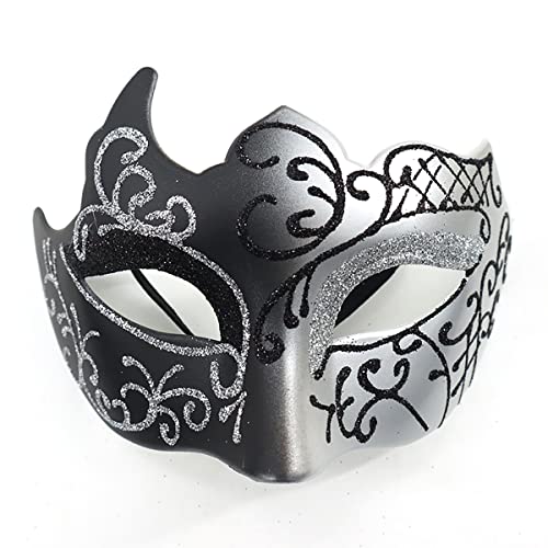Seglory Plastic COSTUME_MASK, Venetian Masquerade Theme Party, Unisex, Black Silver, 15cm*10cm
