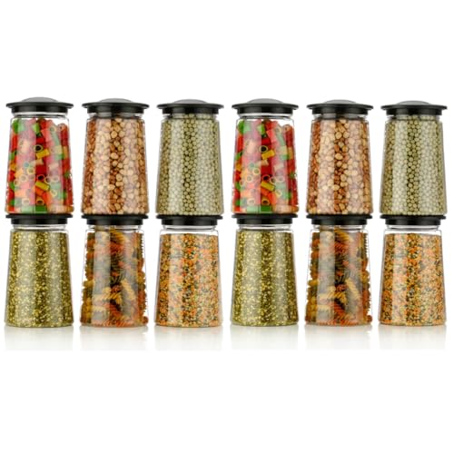 Image of Xiran Kitchen Storage Box, Container for Kitchen, Storage Box for Kitchen, Storage Jars, Storage Containers for Pulses, Cereals, Dry Fruits, Kitchen Accessories Items for Home (1200Ml Black Set of 6)
