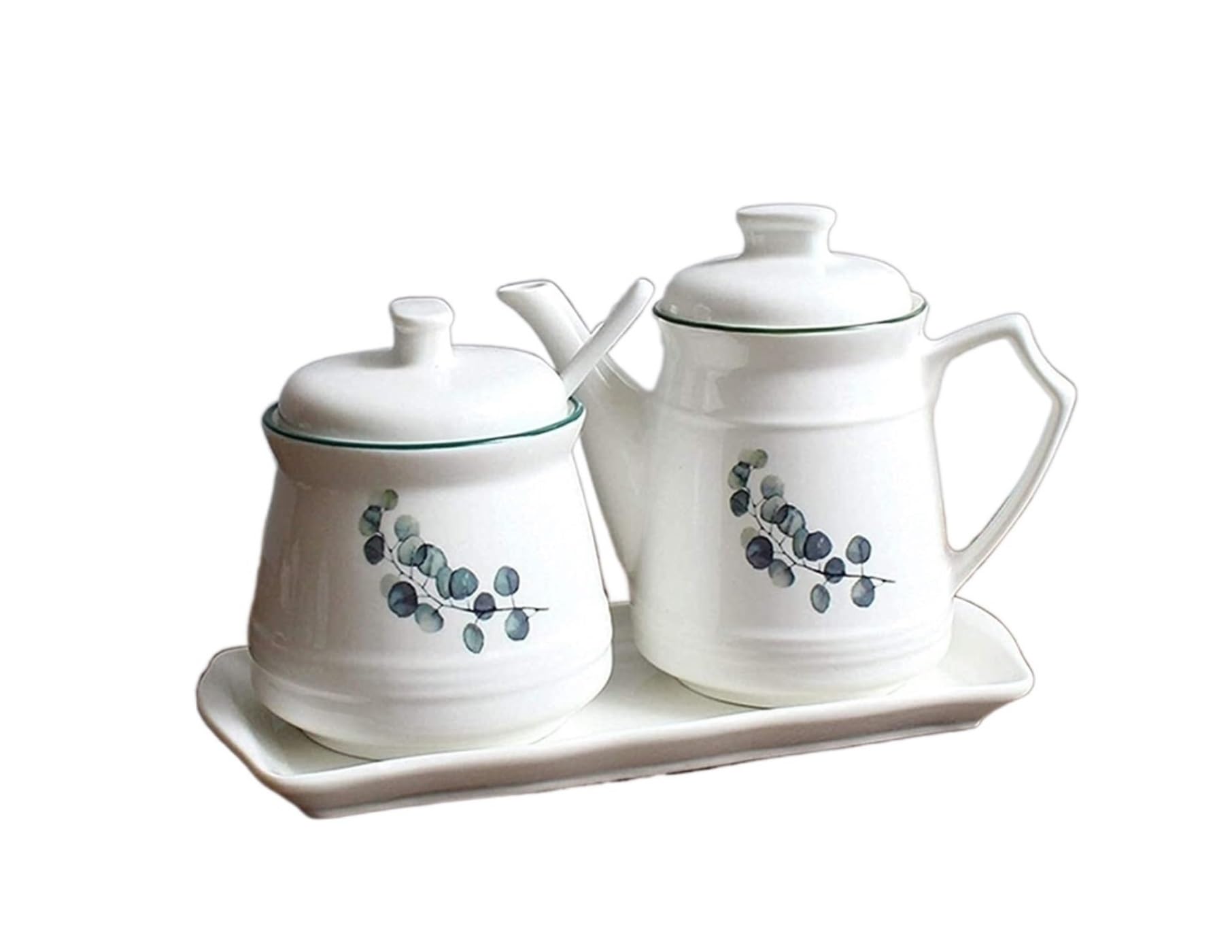 Distributore di Olio e aceto in Ceramica, Bottiglie/barattoli per Salsa di soia, aceto/Olio d'oliva/Salse per condimenti (22,5 * 14 * 18 cm)
