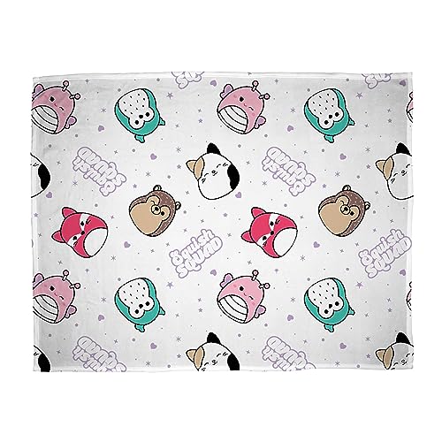 Character World Squishmallows Official Fleece Throw Blanket | Super Soft Warm White Throw, Bright Design | Perfect For Home, Bedroom, Sleepovers & Camping | Size 100 x 150cm