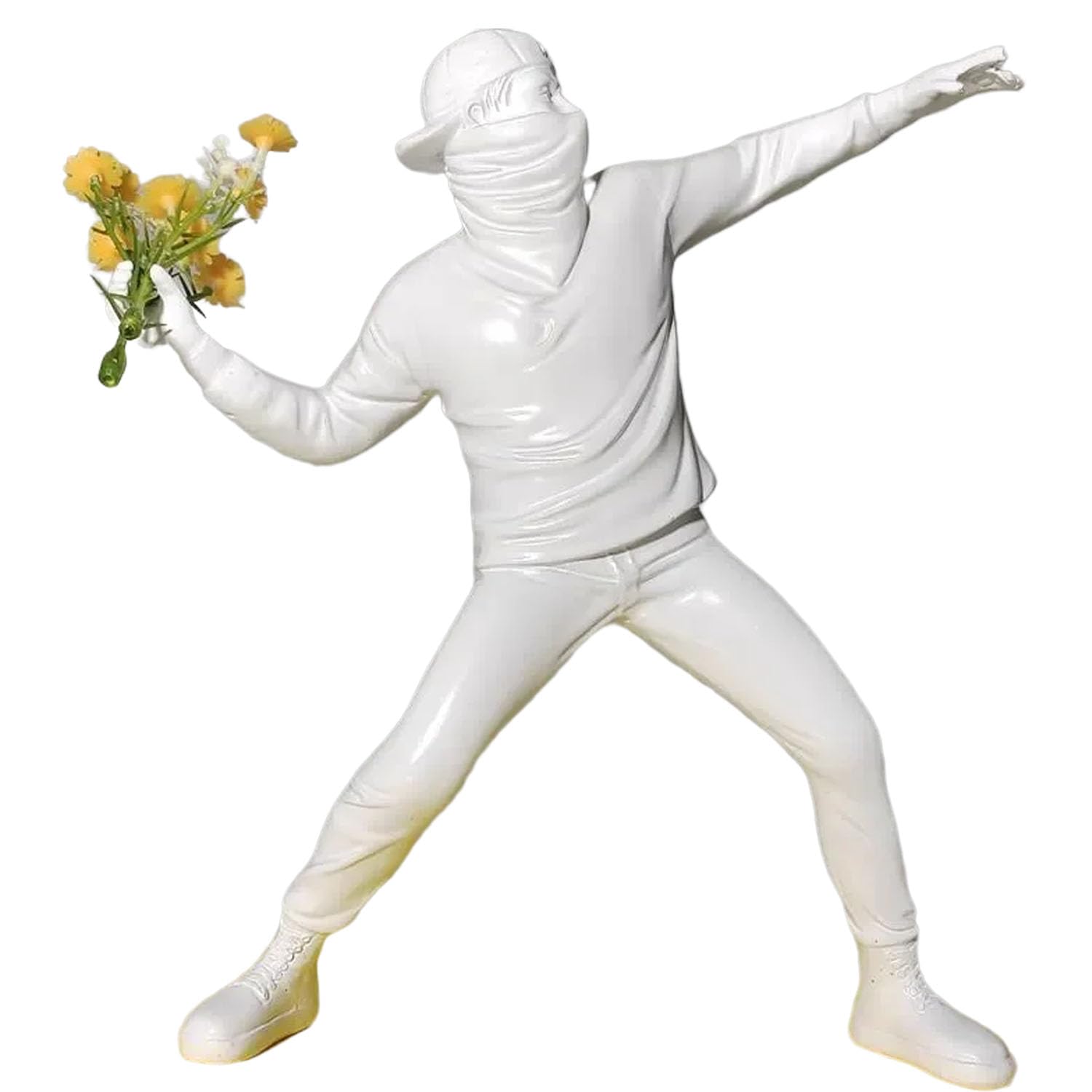 Scultura Figura Banksy,Decorazioni per Ufficio,Figura Decorative, Statuette Decorative Casa, Soggiorno Decorativo Moderno da Appoggiare, Scultura Astratta in Poliresina, Idea Regalo(Bianco)