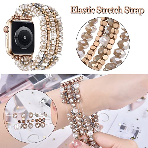 Image of MOFREE Beaded Bracelet Compatible for Apple Watch Band 45mm /44mm /42mm /46mm(Sereis 10) Women,Fashion Handmade Beads Elastic Stretch Strap for iWatch Series 10 /9 /8 /7 /SE /6 /5 /4 /3 /2 /1