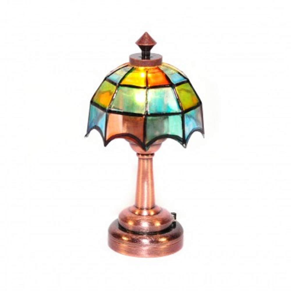 Melody Jane Dolls House Bronze Table Lamp Multi Coloured Shade LED Battery Light
