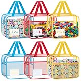 レゴ収納バッグ 透明おもちゃオーガナイザー ファスナー付き 玩具収納ボックス ラベルと説明ポケット付き 再利用可能 防水 子供のおもちゃオーガナイザー ボードゲーム・ブロック・パズル分類整理簡単 小物入れケース (L-横6個彩色)