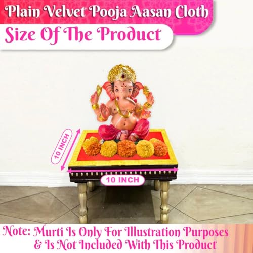 Image of Bhakti Lehar (10 x 10 Inch) Plain Red Velvet Pooja Aasan for God Idol /Chowki Aasan Kapda Cloth for Temple Shelf Home Mandir, Ganesh Baithak and God Idol Sitting - Pack of 2