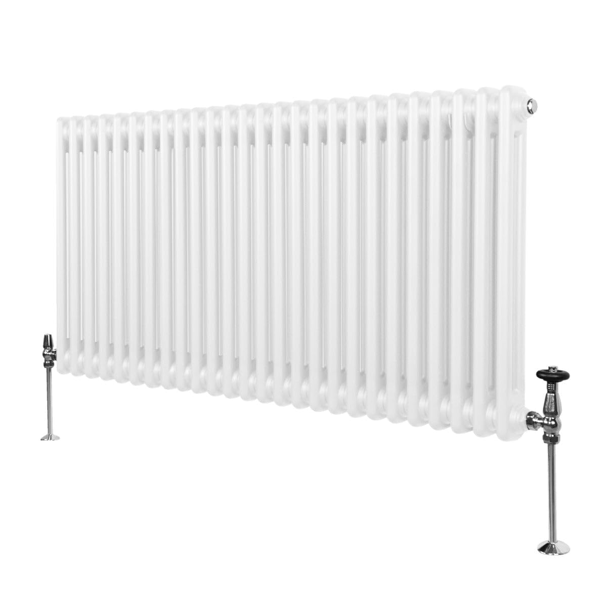 Radiador Tradicional Horizontal de 2 columnas 600mm x 1192mm | Blanco | Acero | Montado en pared | Kit de fijación y soportes + Cepillo de limpieza GRATIS | Calefacción estufa calefactor