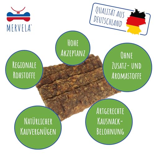MERVELA® Lamm Fleischstreifen | 500 Gramm | Chewies | getreidefreie Hundeleckerli | Kaustreifen | hoher Fleischanteil | Kausnack für Hunde | Belohnung | Training Fleischstreifen