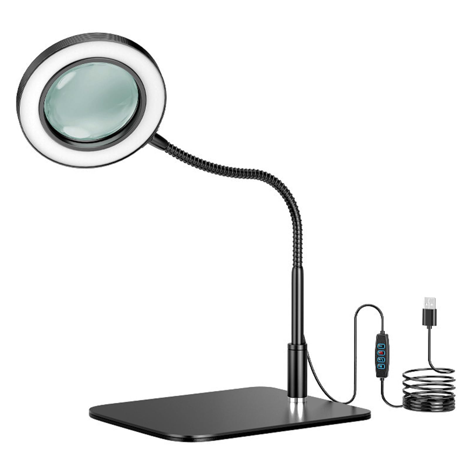 Fgdtree 10X Led Desk Magnifier Featuring Flexible Neck And Adjustable Brightness For Reading Repair Tasks Dimmable Led Magnifier Light