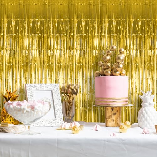 Vaktop 6 Stück Lametta Vorhang Gold, Glitzervorhang Lametta, Glitzer Party Vorhang, Folien Fransen Hintergrund fur Party Deko Geburtstagsdeko Hochzeit Festivals Bühnendekor (1m x 2m)