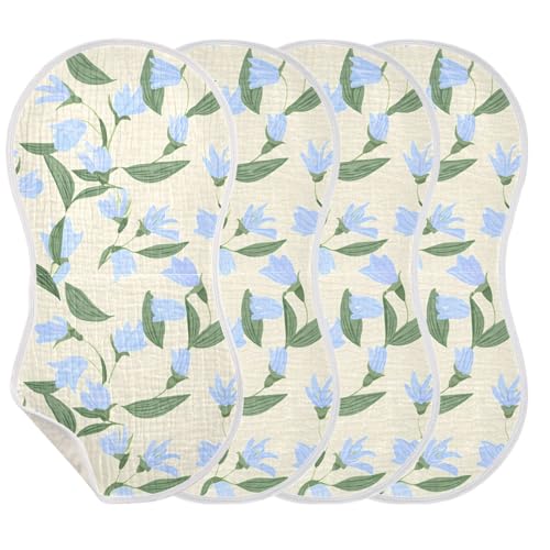 4 Pack Baby Burp Cloths, Soft Absorbent Burping Cloths for Babies, Cotton Milk Spit Up Rags, Large Size for Newborns, Baby Boys and Girls (Blue Floral Beige)