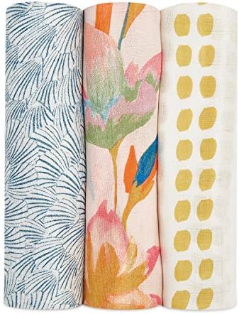 aden + anais Swaddle Blanket - Pack of 3, Milky Way | Silky Soft 120 x 120cm | Large 100% Breathable Bamboo Muslin Cotton Swaddle Wrap Set for Baby Girls & Boys | Newborn & Infant Sleep Essentials
