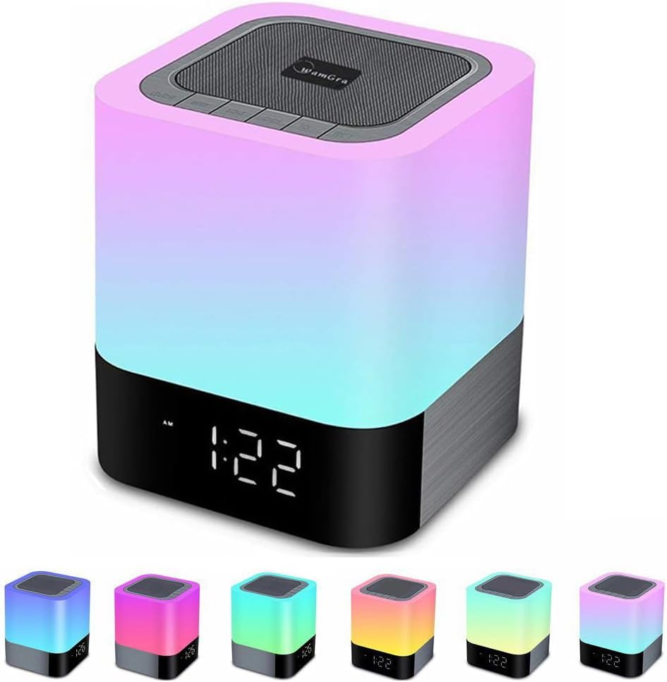 WamGra Wireless Bluetooth Speaker with Touch Control Bedside Lamp,Alarm Clock,MP3,Portable Smart LED Touch Sensor Table Lamp Dimmable RGB Multi-Color Changing Night Lights, All in 1