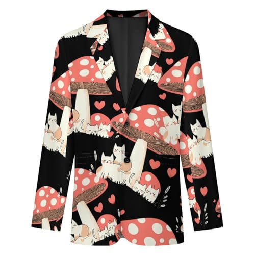 Cute Mushroom Cat Casual Men's Blazers Two Button Lapel Suits Jacket Lightweight Sport Coats4