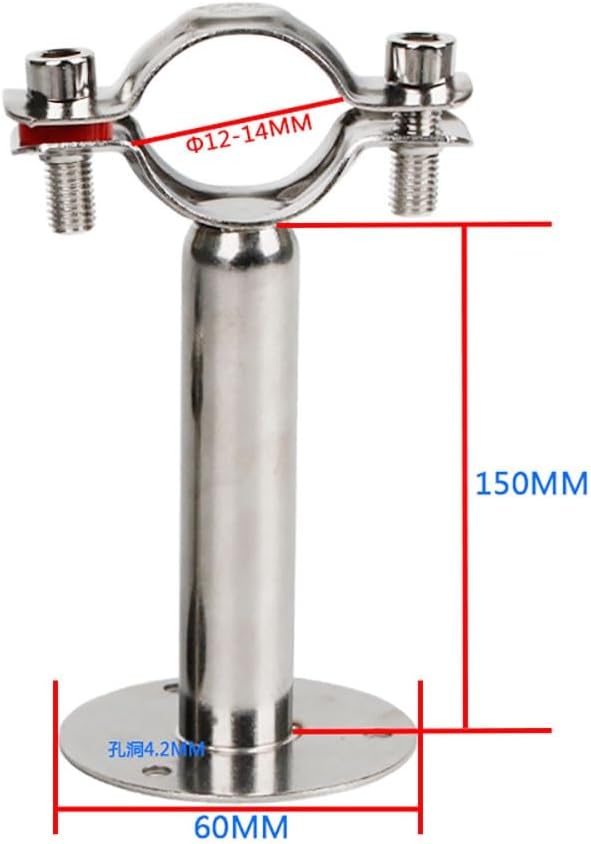 SS304 Pipe Clamp Bracket 12-89mm with 60mm Base Plate, M8 Nut, 150mm Pole - Corrosion Resistant Stainless Steel Support for Plumbing HVAC(12-14mm L150mm)