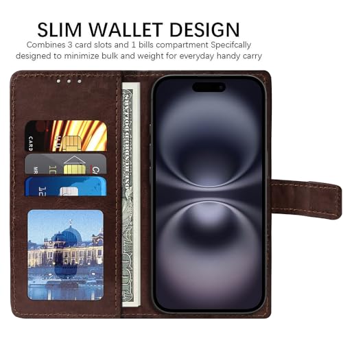Image of Amazon Brand-Solimo Flip Leather Mobile Cover (Soft & Flexible Back case) for Apple iPhone 16 (Coffee)