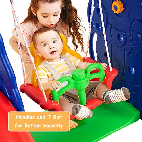 Costzon Toddler Swing And Slide Set, 3-In-1 Large Climber Slide Playset W/Basketball Hoop, Long Slide, Stairs, Thickened Panel, Playground Swing Set For Indoor Outdoor Backyard 3-10 Gifts Presents #TOP2