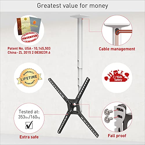 Barkan Tv Ceiling Mount, 29-65 Inch Full Motion - 3 Movement Flat/Curved Screen Bracket, Holds Up To 88 Lbs, Telescopic Height Adjustment, Lifetime Limited Warranty, Fits Led Oled Lcd #TOP2