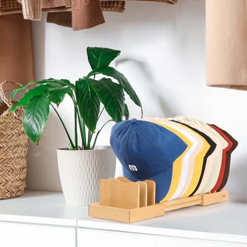Image of Expandable Hat Stand for Baseball Caps, Bamboo Hat Organizer for 7 to 13 Baseball Caps, Hat Holder for Closet, Bedroom, Dresser, and Shoe Cabinets(Bamboo)