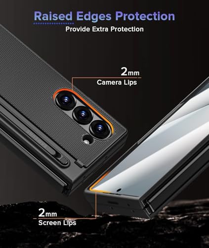 Image of Kapa Textured Grip S Pen Holder Hinge Protection Back Cover for Samsung Galaxy Z Fold6 / Fold 6 | with Kickstand & S Pen Slot Case (Black)