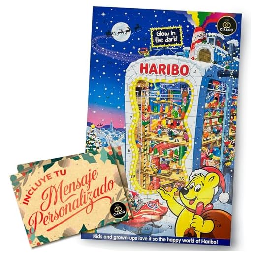 HARIBO Adventskalender 2025 · Leuchtet im Dunkeln · Mit 24 Tütchen und bunten Fruchtgummis · Inklusive personalisierter Cia&Co Karte · Süße Geschenkidee für Kinder, Familie & Freunde zu Weihnachten